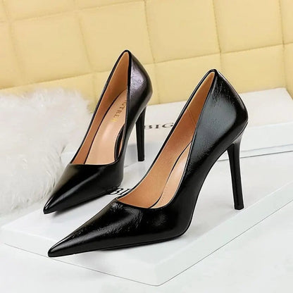 Women Pumps Retro Solid Color Pointed-toe Mujer Zapatos Wrap Toe Shallow Super High Heel Pumps Ladies Career Office Shoes My Store