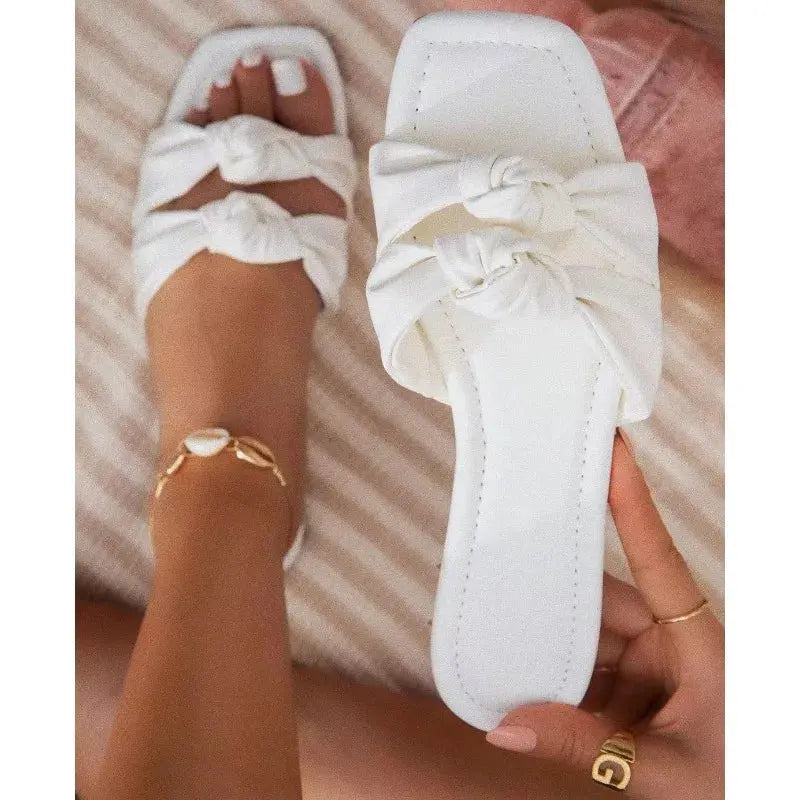 Women Sandals Open Toe Flat Slippers Women Square Head Bow Beach Women Shoes Natalia Home Fashion    Natalia Home Fashion