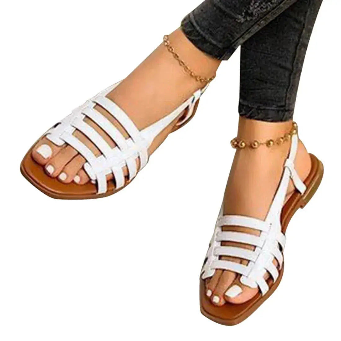 Women Sandals Woman Summer Hollow Out Roman Shoes - Women's Gladiator Open Toe  Flats Ladies Footwear Natalia Home Fashion   white-43 Natalia Home Fashion