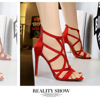 Women Shoes Summer Breathable Zippers Suede Mujer Sandalias Hollow Out Open-toed Roman High Heels Sandals Female Club Shoes My Store