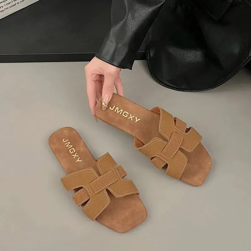 Women Slippers Flat Bottom Non-slip Outdoor Open Toe Every Day Wear Female Sandals Sexy Fashion Design Slides Woman Shoes Natalia Home Fashion   Brown-43 Natalia Home Fashion