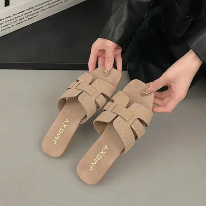 Women Slippers Flat Bottom Non-slip Outdoor Open Toe Every Day Wear Female Sandals Sexy Fashion Design Slides Woman Shoes Natalia Home Fashion   Beige-43 Natalia Home Fashion