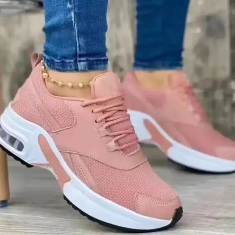 Women Tennis Shoes for Outdoor Sneakers Lace Up Wedge Platform Ladies Air Cushion Gym Sport Shoes Women Trainers Natalia Home Fashion   Pink-43 Natalia Home Fashion