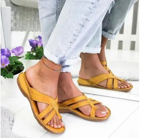 Women Wedge Sandals Casual Flat Shoes Female  Casual Summer Shoes for Women Flip Flop Flats Ladies Beach Slipper Sandal Natalia Home Fashion   Yellow-41 Natalia Home Fashion