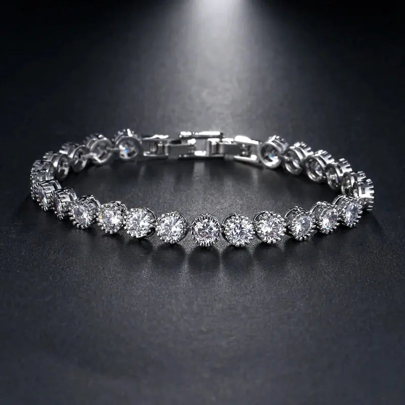 Women Wrist Bracelet Luxury Round Clear CZ Bracelets & Bangles for Elegant Party Jewelry Natalia Home Fashion   19cm-silver Natalia Home Fashion