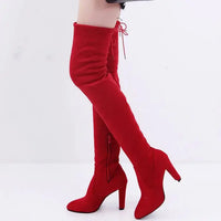 Women boot Faux Suede Women Over The Knee Boots Lace Up Sexy High Heels Shoes Woman Female Slim Thigh High Boots My Store