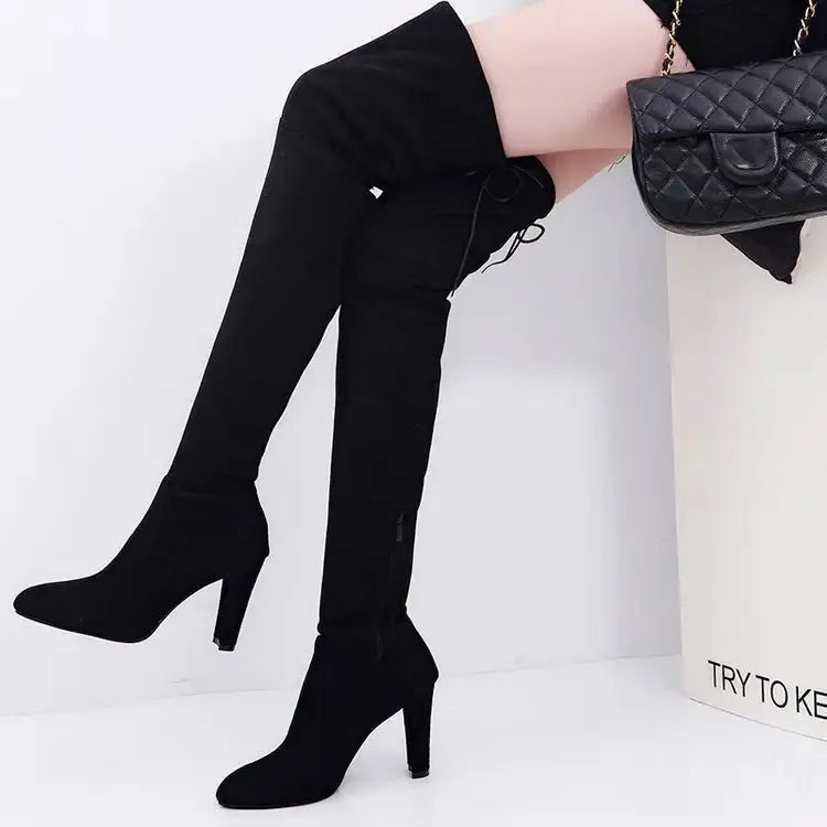 Women boot Faux Suede Women Over The Knee Boots Lace Up Sexy High Heels Shoes Woman Female Slim Thigh High Boots My Store