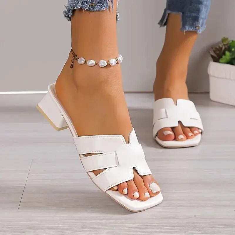 Women's Fashion Large Size Slippers Summer New Square Head Hollow Breathable Soft Bottom Temperament Low Heel Sandals Natalia Home Fashion   off-white-42 Natalia Home Fashion