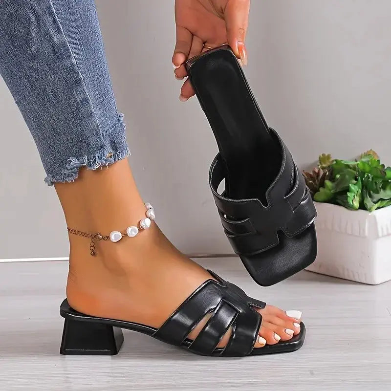 Women's Fashion Large Size Slippers Summer New Square Head Hollow Breathable Soft Bottom Temperament Low Heel Sandals Natalia Home Fashion   black-38 Natalia Home Fashion