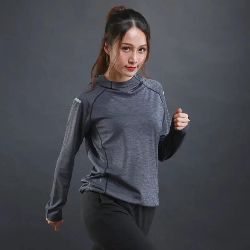 Women's Jacket Hoodies Long Sleeve T-shirts Running Training Clothes Quick Dry Breathable Sports T Shirt For Women Natalia Home Fashion   GRAY-XXL Natalia Home Fashion