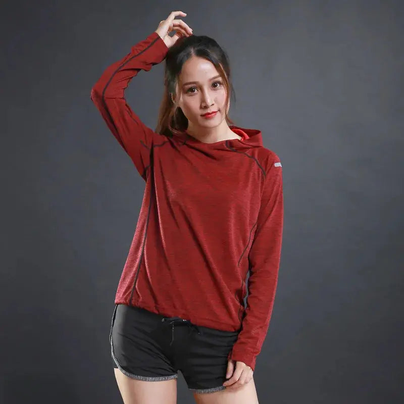 Women's Jacket Hoodies Long Sleeve T-shirts Running Training Clothes Quick Dry Breathable Sports T Shirt For Women Natalia Home Fashion   Red-XXL Natalia Home Fashion