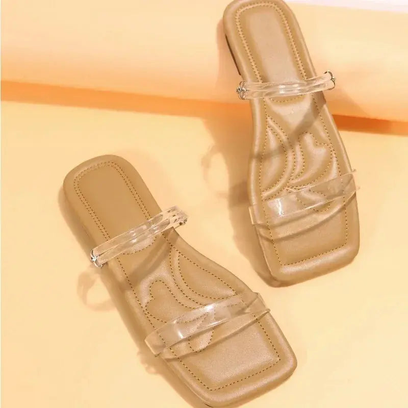 Women's Slippers Fashion  PVC Transparent Open Toe Sexy Square Head Large Casual Flat Sandals Every Day Wear Natalia Home Fashion   Khaki-42 Natalia Home Fashion