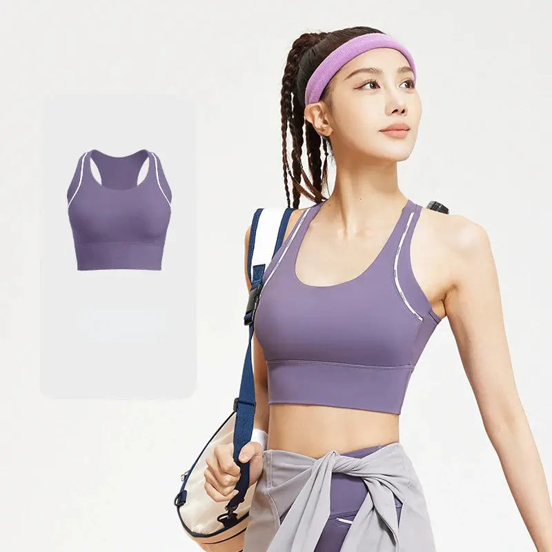 Women's Yoga Set with High-Impact Sports Bra and Tummy Control Yoga Leggings for Fitness Training and Running Natalia Home Fashion   Purple-Top-M Natalia Home Fashion