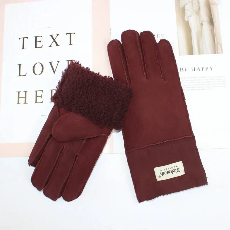 Women's fur Sheep Skin gloves Leather color warm winter wool lining wind and cold gloves Natalia Home Fashion    Natalia Home Fashion