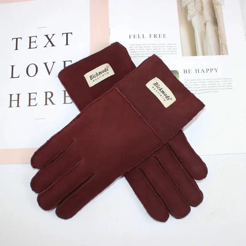 Women's fur Sheep Skin gloves Leather color warm winter wool lining wind and cold gloves Natalia Home Fashion   Burgundy-matte-One-Size Natalia Home Fashion