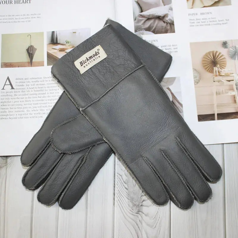 Women's fur Sheep Skin gloves Leather color warm winter wool lining wind and cold gloves Natalia Home Fashion   Dark-Grey-One-Size Natalia Home Fashion