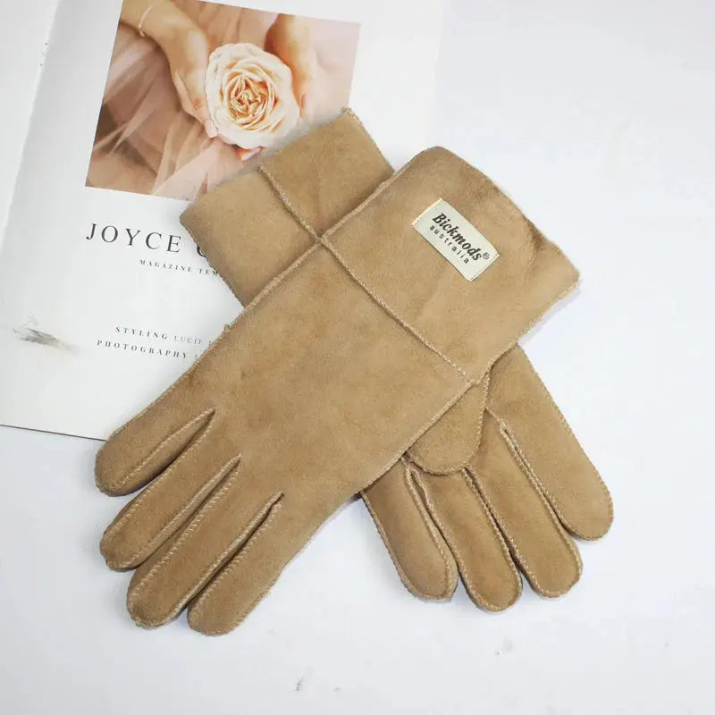 Women's fur Sheep Skin gloves Leather color warm winter wool lining wind and cold gloves Natalia Home Fashion   Light-Camel-matte-One-Size Natalia Home Fashion