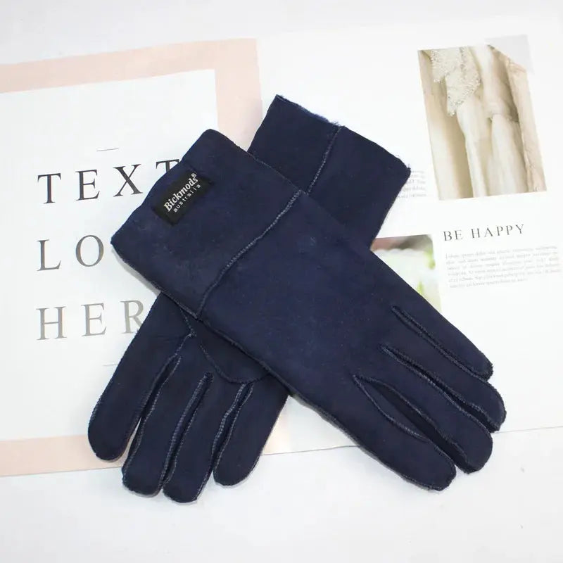 Women's fur Sheep Skin gloves Leather color warm winter wool lining wind and cold gloves Natalia Home Fashion   Blue-matte-One-Size Natalia Home Fashion