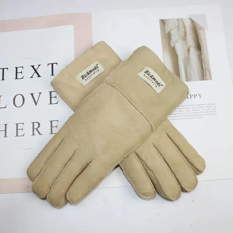 Women's fur Sheep Skin gloves Leather color warm winter wool lining wind and cold gloves Natalia Home Fashion   Beige-matte-One-Size Natalia Home Fashion