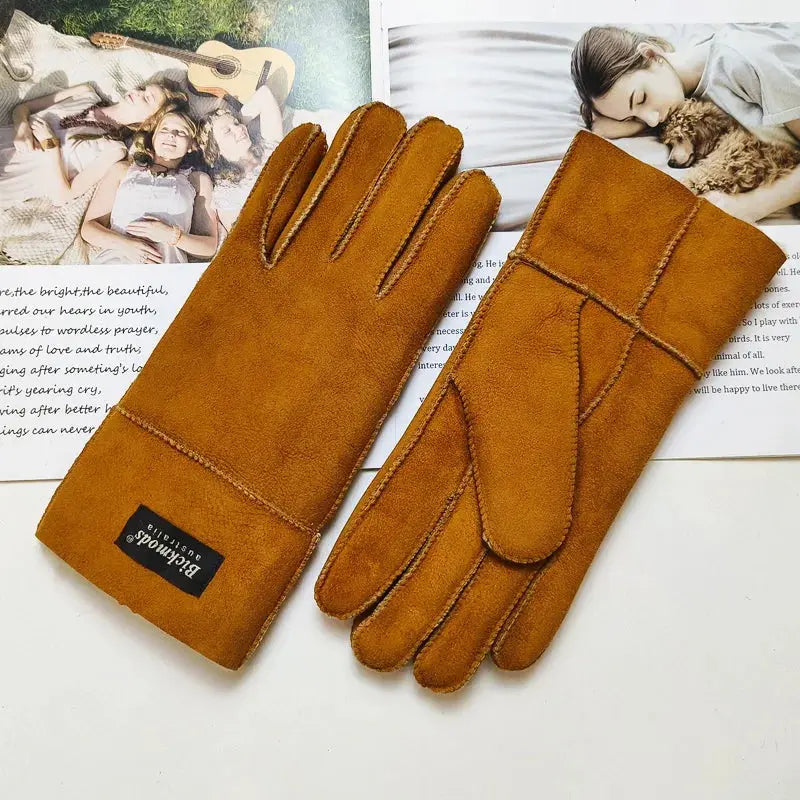 Women's fur Sheep Skin gloves Leather color warm winter wool lining wind and cold gloves Natalia Home Fashion   Camel-matte-One-Size Natalia Home Fashion