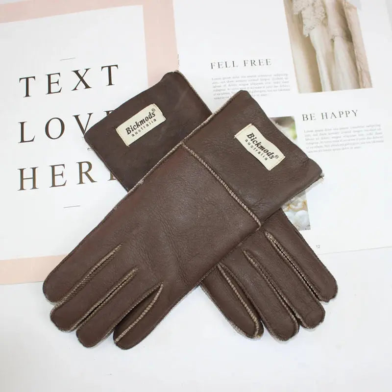 Women's fur Sheep Skin gloves Leather color warm winter wool lining wind and cold gloves Natalia Home Fashion   Dark-Brown-One-Size Natalia Home Fashion