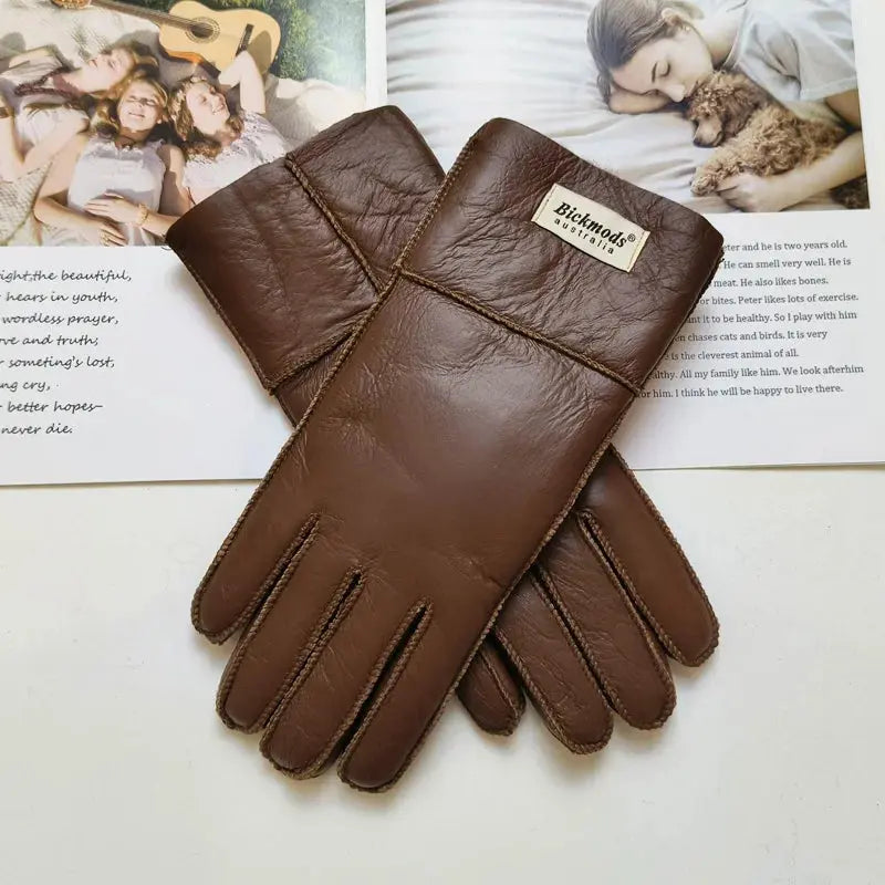 Women's fur Sheep Skin gloves Leather color warm winter wool lining wind and cold gloves Natalia Home Fashion   Brown-One-Size Natalia Home Fashion