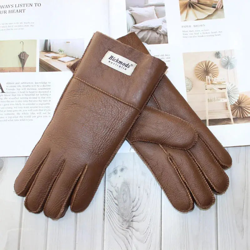 Women's fur Sheep Skin gloves Leather color warm winter wool lining wind and cold gloves Natalia Home Fashion   Coffee-One-Size Natalia Home Fashion