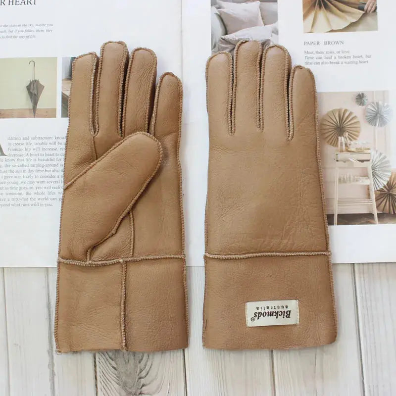 Women's fur Sheep Skin gloves Leather color warm winter wool lining wind and cold gloves Natalia Home Fashion   Champagne-One-Size Natalia Home Fashion