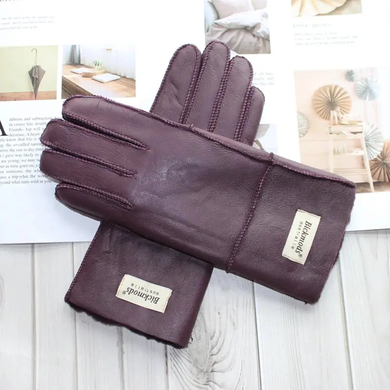 Women's fur Sheep Skin gloves Leather color warm winter wool lining wind and cold gloves Natalia Home Fashion   PURPLE-One-Size Natalia Home Fashion