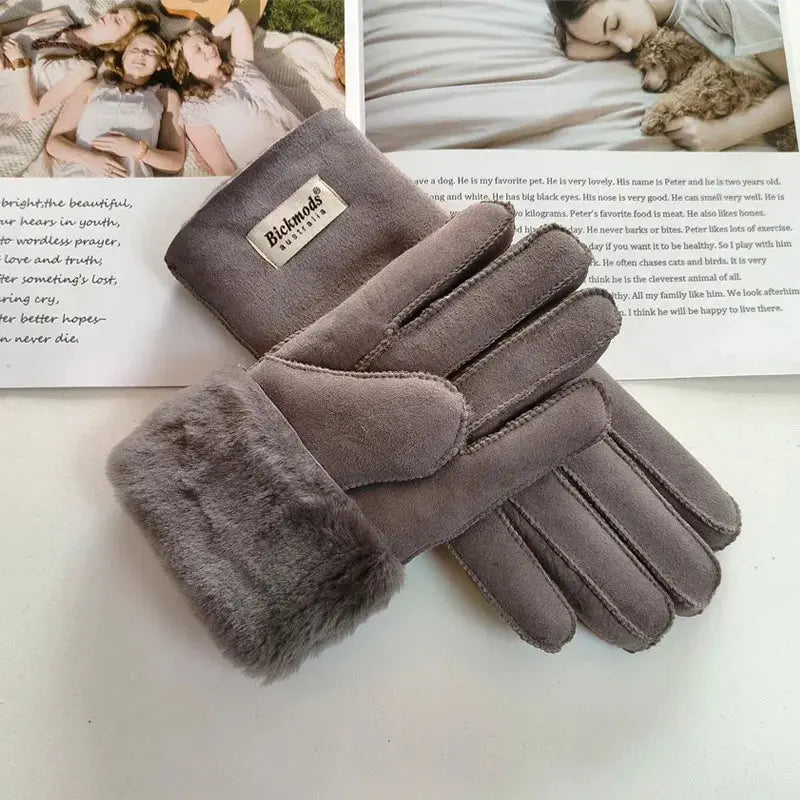 Women's fur Sheep Skin gloves Leather color warm winter wool lining wind and cold gloves Natalia Home Fashion   Grey-purple-matte-One-Size Natalia Home Fashion