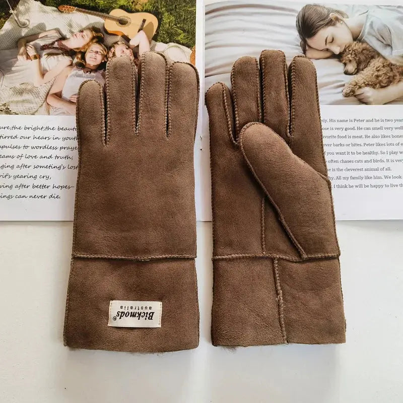 Women's fur Sheep Skin gloves Leather color warm winter wool lining wind and cold gloves Natalia Home Fashion   coffee-matte-One-Size Natalia Home Fashion