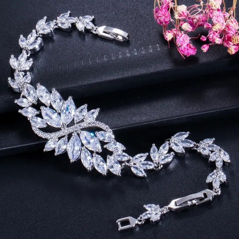 Zircons Luxury Women Jewelry Gift Large White Flower Charm AAA+ Cubic Zirconia Wedding Bracelets Bangles for Brides Natalia Home Fashion    Natalia Home Fashion