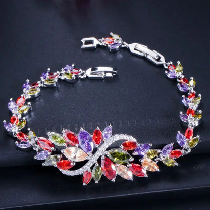 Zircons Luxury Women Jewelry Gift Large White Flower Charm AAA+ Cubic Zirconia Wedding Bracelets Bangles for Brides Natalia Home Fashion   colorful Natalia Home Fashion