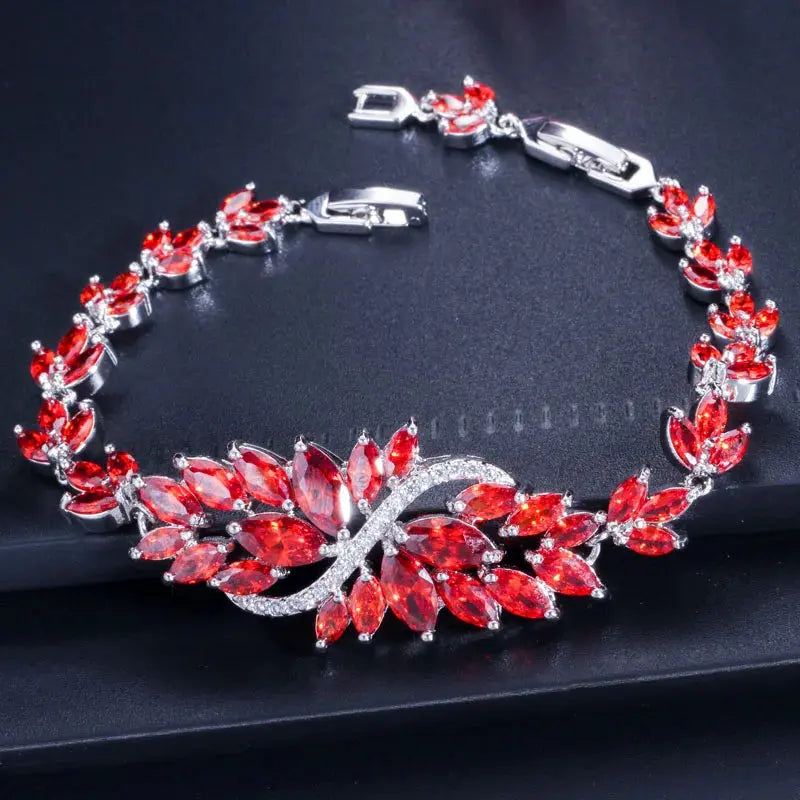 Zircons Luxury Women Jewelry Gift Large White Flower Charm AAA+ Cubic Zirconia Wedding Bracelets Bangles for Brides Natalia Home Fashion   red Natalia Home Fashion