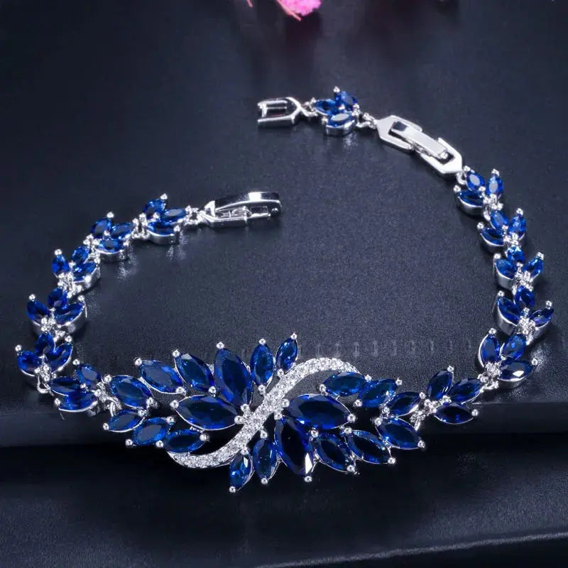 Zircons Luxury Women Jewelry Gift Large White Flower Charm AAA+ Cubic Zirconia Wedding Bracelets Bangles for Brides Natalia Home Fashion   blue Natalia Home Fashion