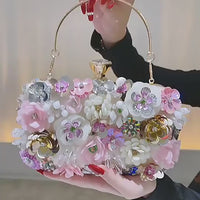 Fashion Women Clutches Flower Evening Handbag Chain Strap Shoulder Bag Multicolored 3D Flowers Evening Clutch