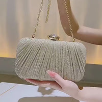 Luxury Rhinestone and Glitter Purse Box-Shaped Evening Bag for Women Solid Pattern Pleated Wedding Clutch for Parties